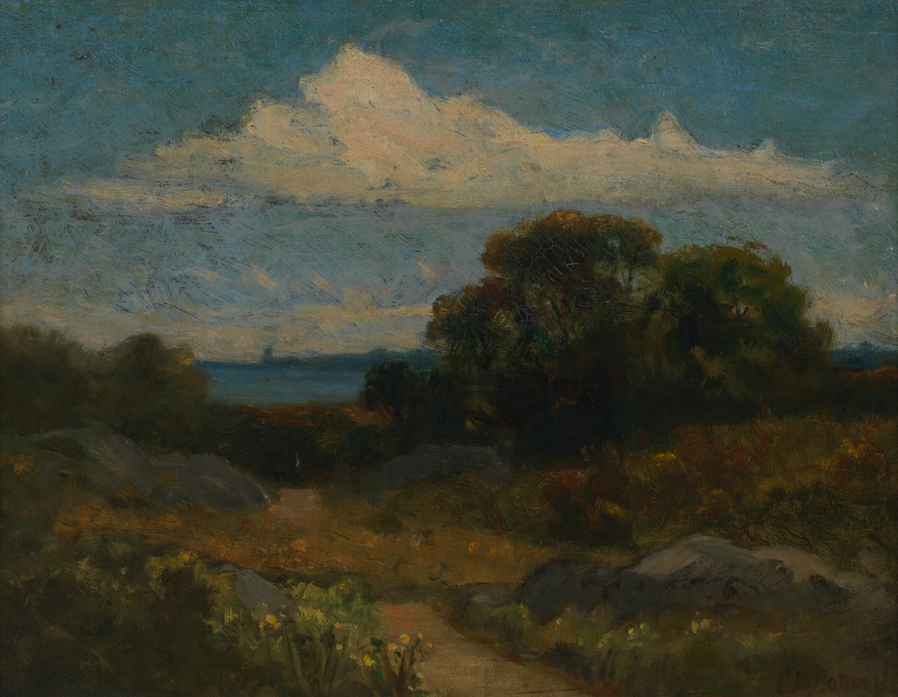 Landskap trær og steiner ved innsjø. av Edward Mitchell Bannister
