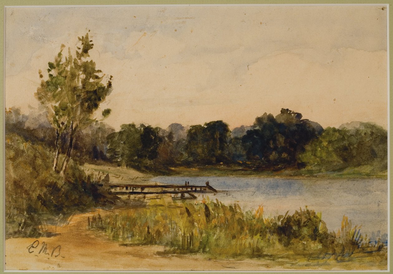 Landskap med brygge og vann (#37), ca. 1880 (akvarell på papir) av Edward Mitchell Bannister