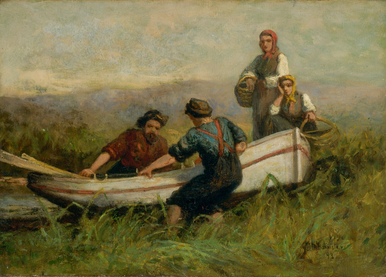 Folk i nærheten av båt, 1893. av Edward Mitchell Bannister