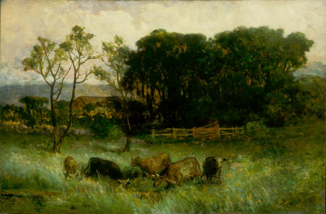 Uten tittel fem kyr på beite, ca. 1884-1886. av Edward Mitchell Bannister