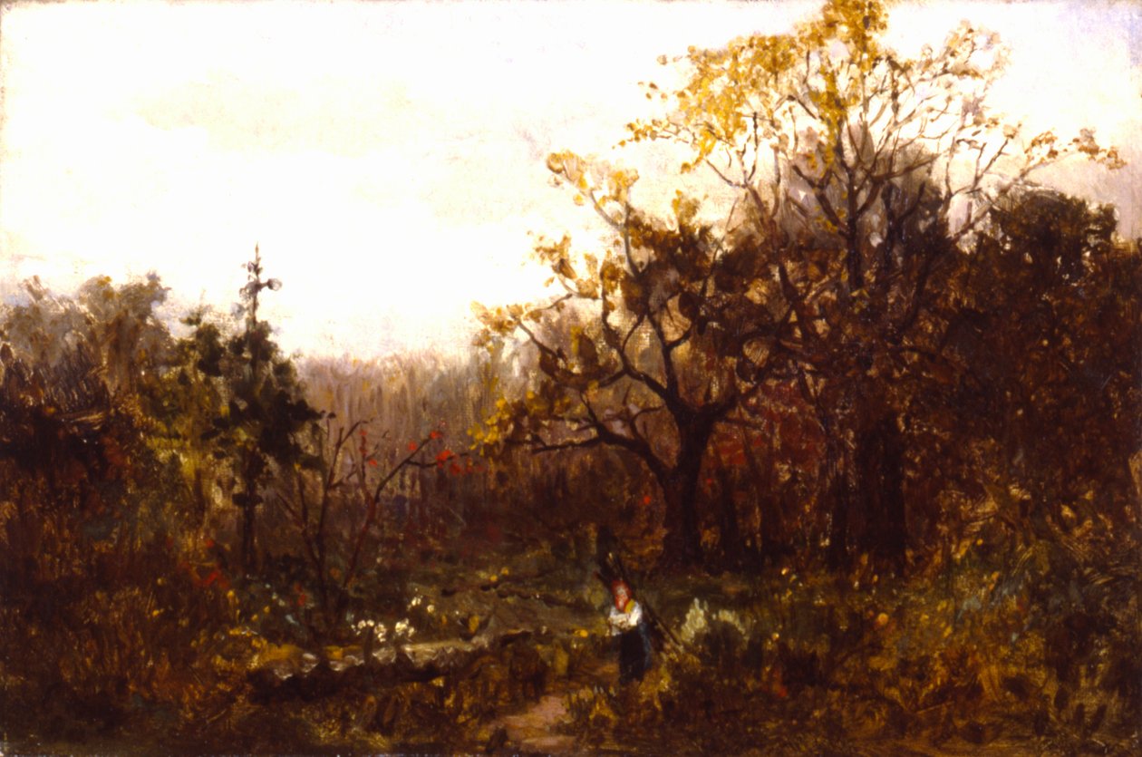 Uten tittel landskap - kvinne som bærer ved. av Edward Mitchell Bannister
