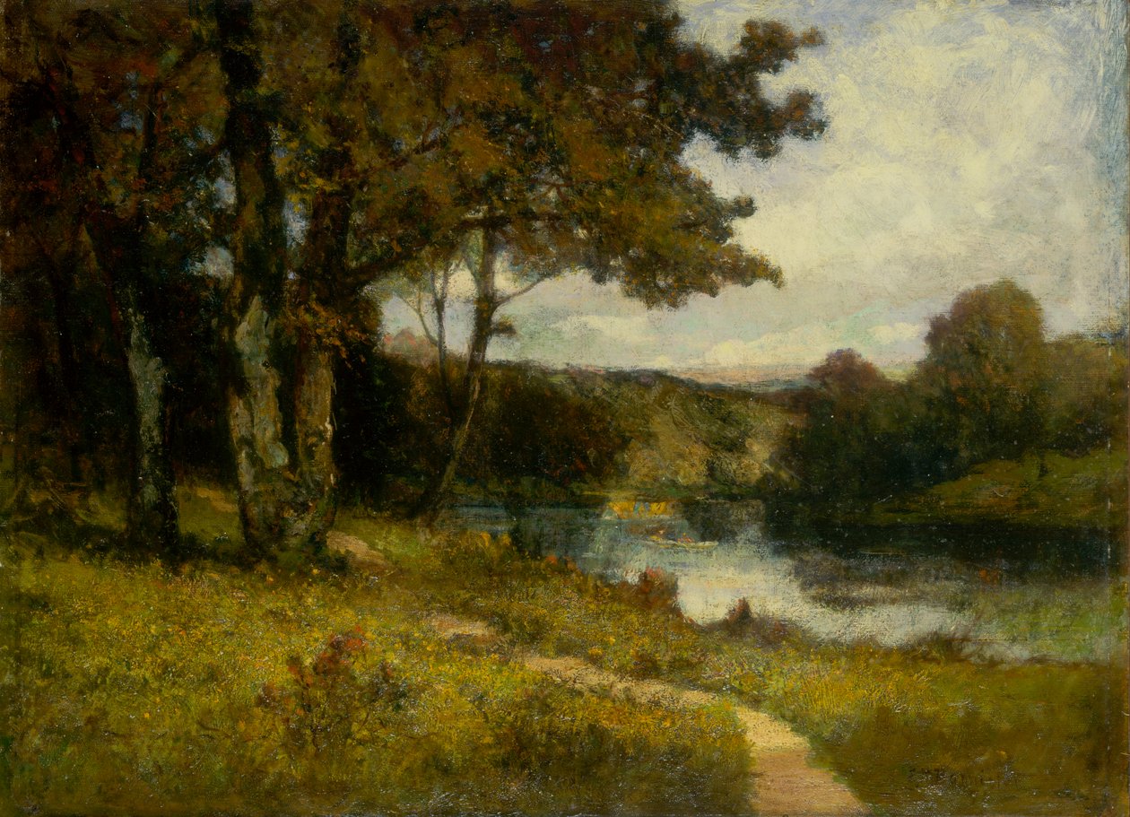 Uten tittel landskap, trær nær elven, 1891. av Edward Mitchell Bannister
