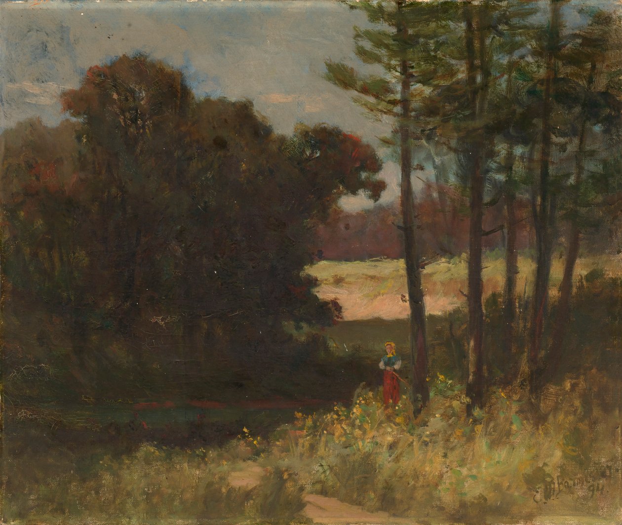 Uten tittel landskap med trær og kvinne, 1894. av Edward Mitchell Bannister