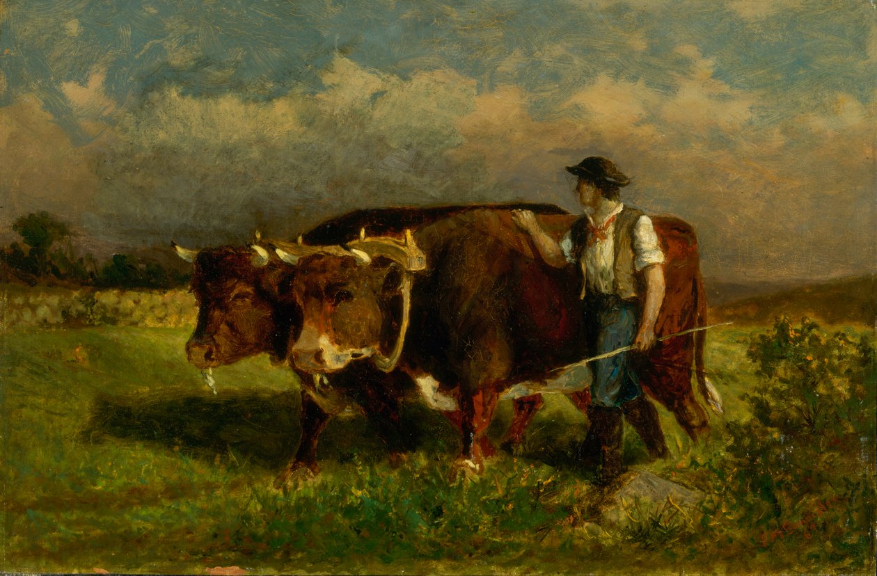 Uten tittel mann med to okser, 1869. av Edward Mitchell Bannister