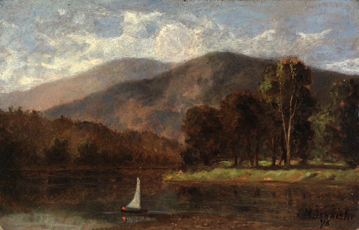 Uten tittel seilbåt i elv, 1876. av Edward Mitchell Bannister