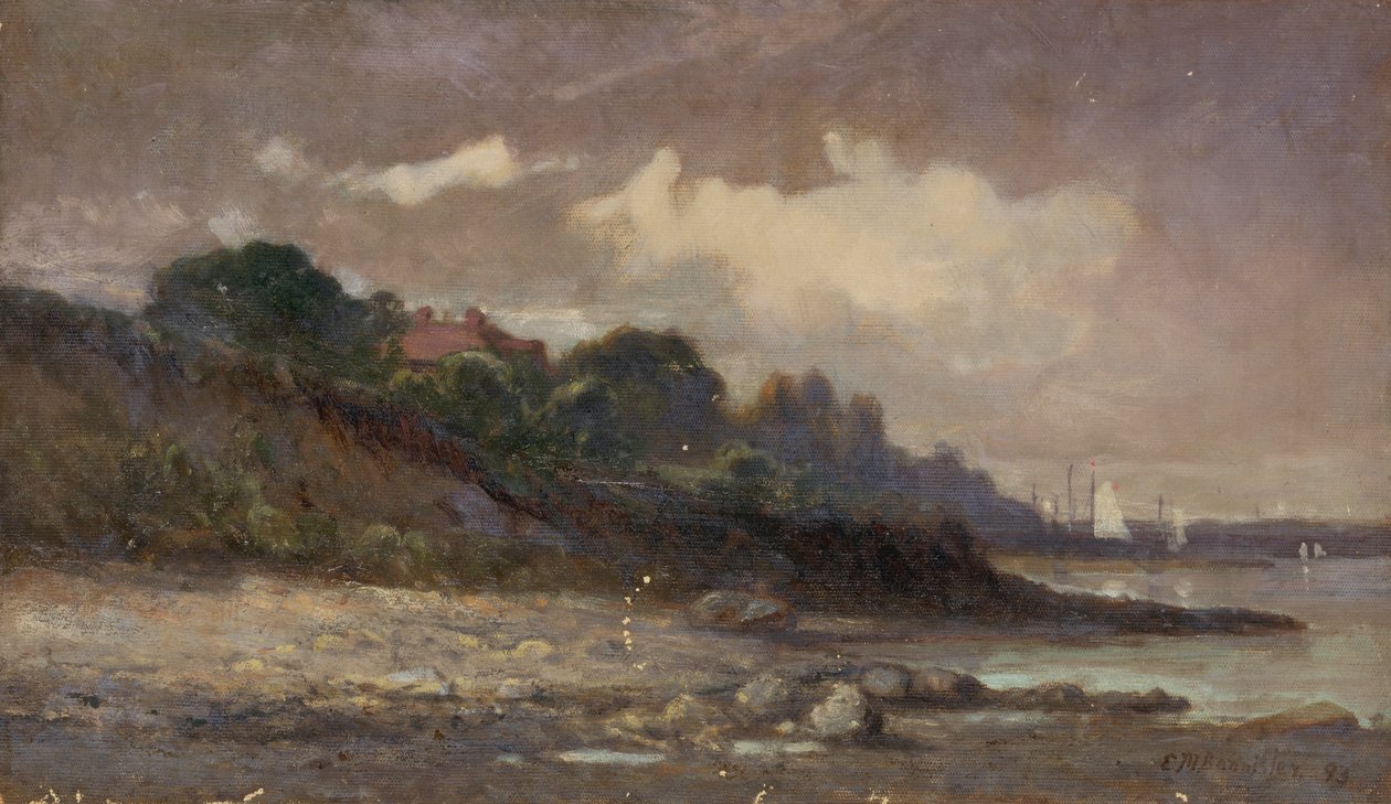 Uten tittel strandlinje med seilbåter og tak, 1893. av Edward Mitchell Bannister