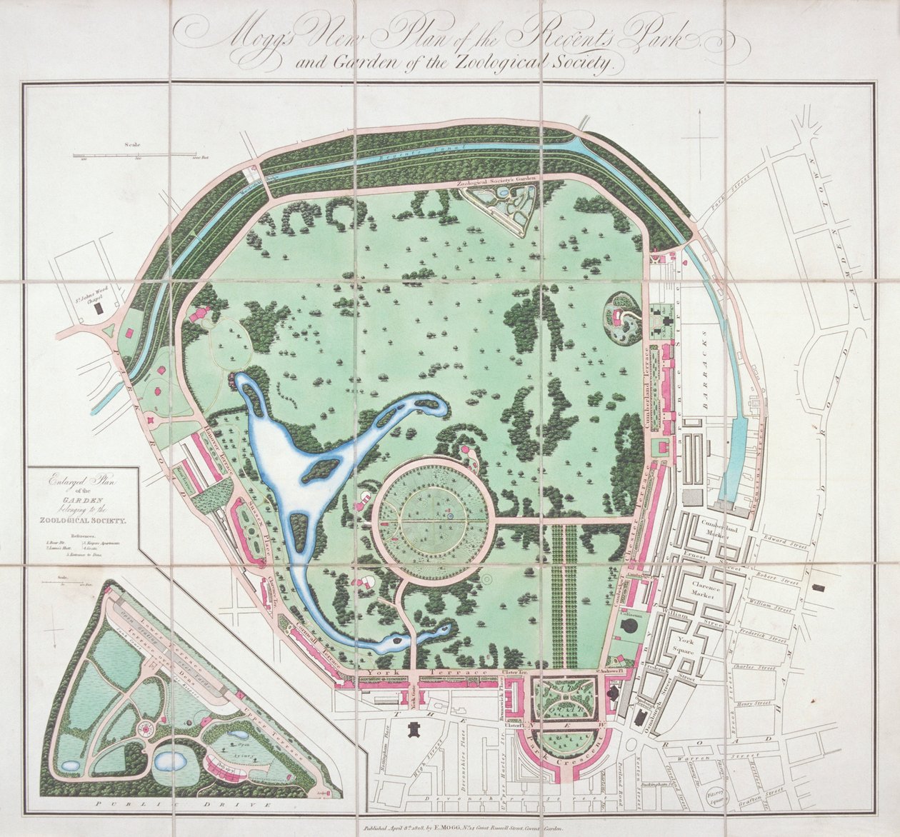 Plan of the Zoological Gardens, Regent's Park, St Marylebone, London, 1828 av Edward Mogg