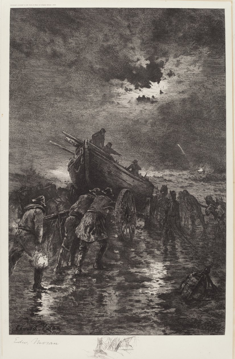 Uten tittel (Launching a Dory/Til unnsetning/Skipsvrak) av Edward Moran