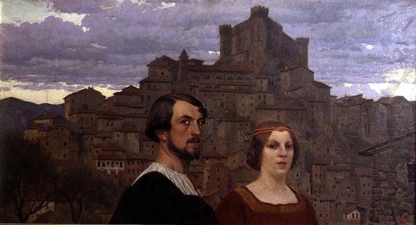 Selvportrett med kunstnerens kone før Anticoli Corrado av Edward Okun