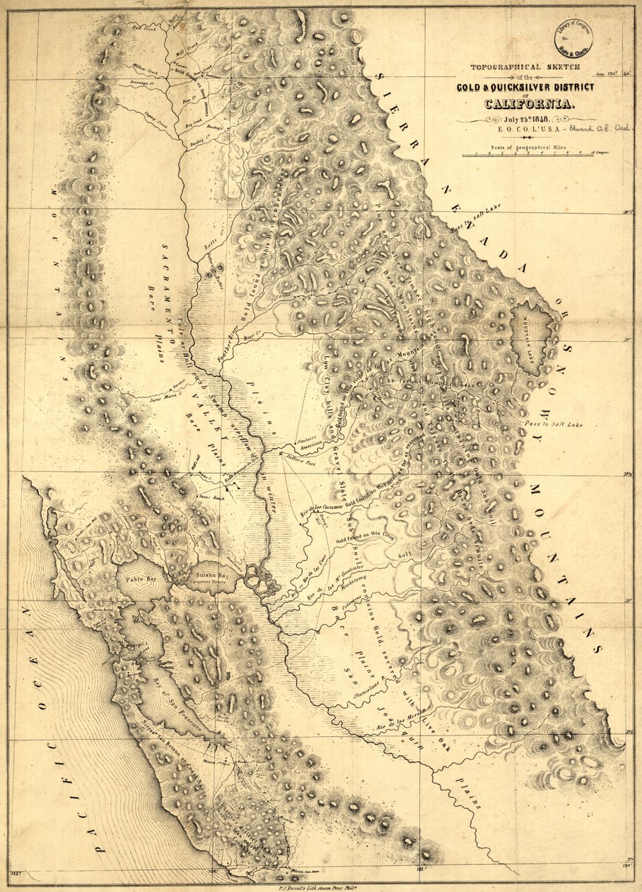 Topografisk skisse av gull- og kvikksølvdistriktet i California, 1848 av Edward Otho Cresap Ord