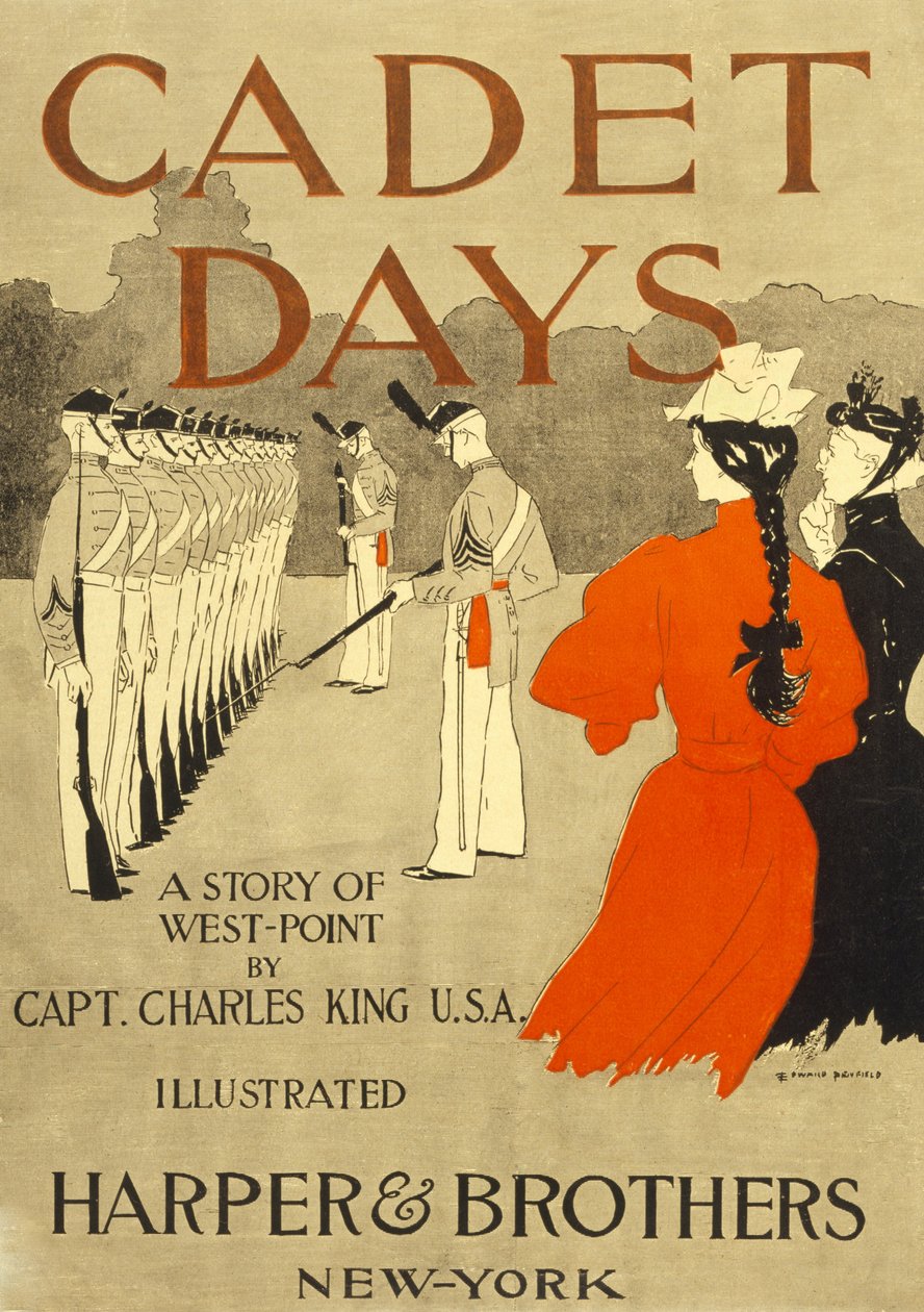 Forside for Cadet Days, av Capt. Charles King U.S.A., pub. New York, 1894. av Edward Penfield