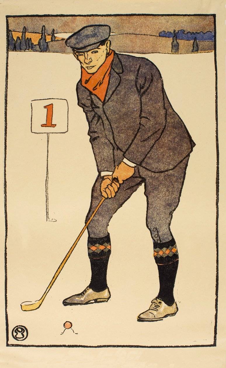 Januar, detalj fra 1931 Golfing Calendar, pub. 1931 av Edward Penfield