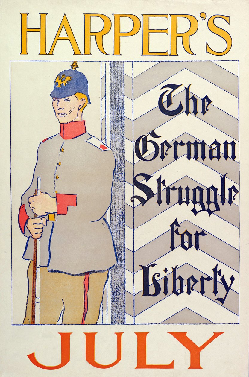 Plakat som reklamerer for Harpers New Monthly Magazine, juli 1895 (fargelitografi) av Edward Penfield