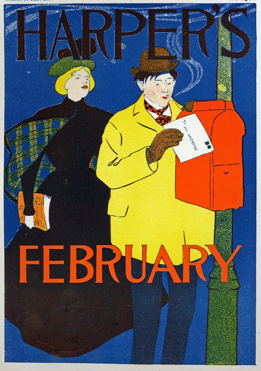 Vitenskap. Kommunikasjon. Post. Valentinsbrevet, plakat av Penfiel for magasinet Harper