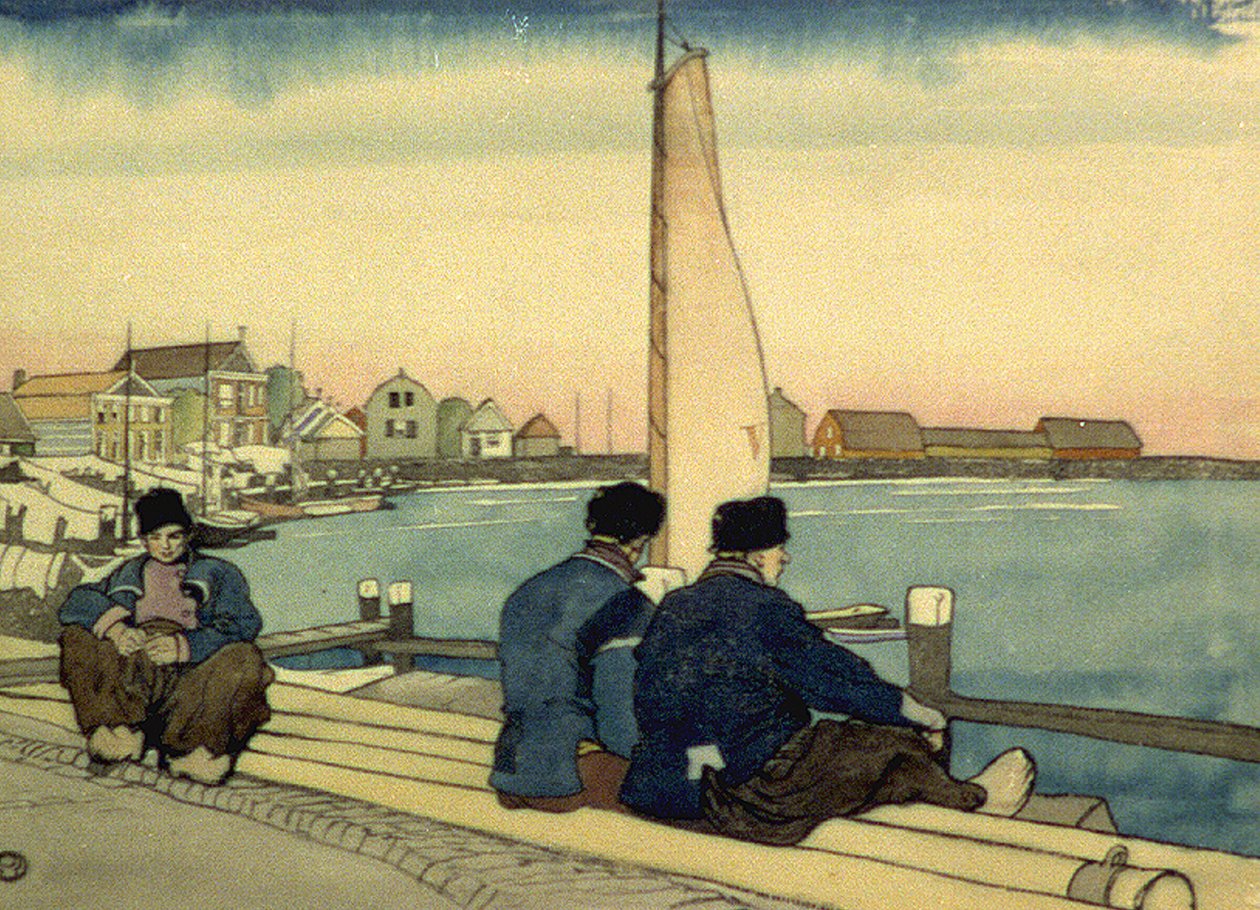 Venter på vind og tidevann akvarell av Edward Penfield av Edward Penfield