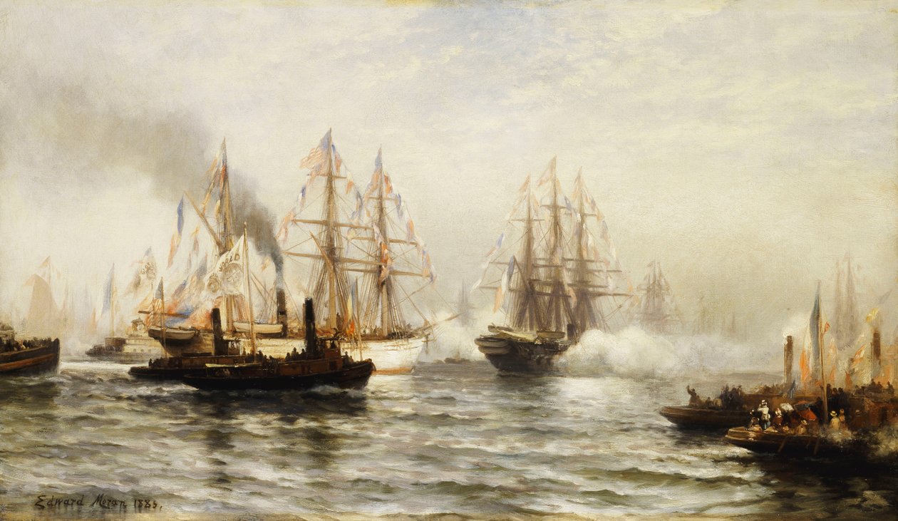 Mottak av Isere i New York Bay, 20. juni 1885, 1885 av Edward Percy Moran