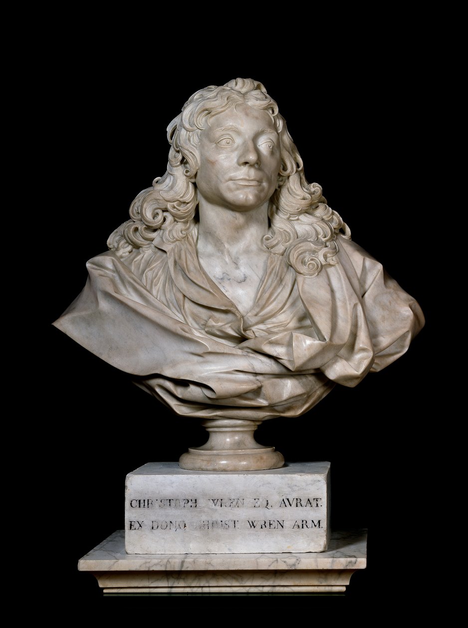 Portrettbyste av Sir Christopher Wren, 1600-tallet (marmor) av Edward Pierce