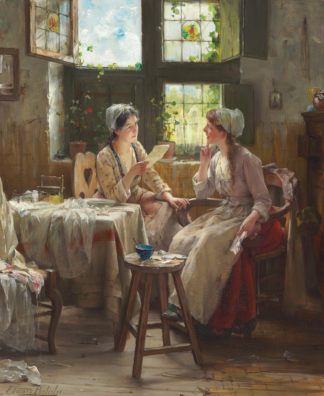 The Good News (olje på lerret) av Edward Portielje