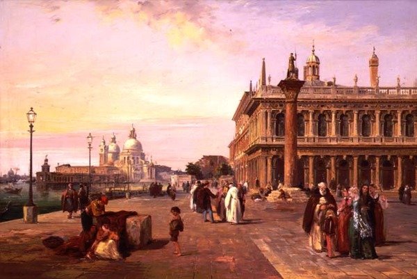 Figurer på Piazzetta, Venezia med, Salute hinsides av Edward Pritchett