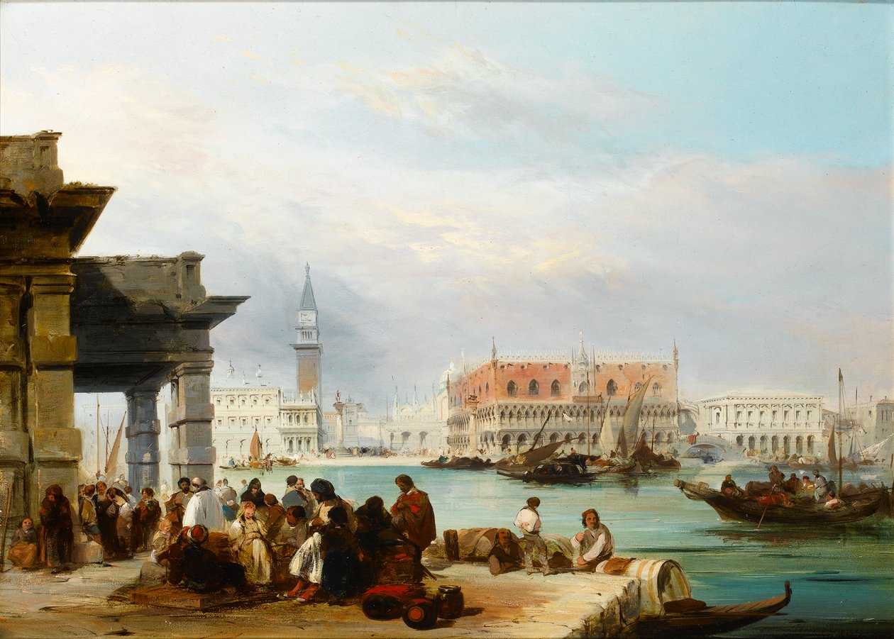 Molloen fra Dogana, Venezia (olje på panel) av Edward Pritchett