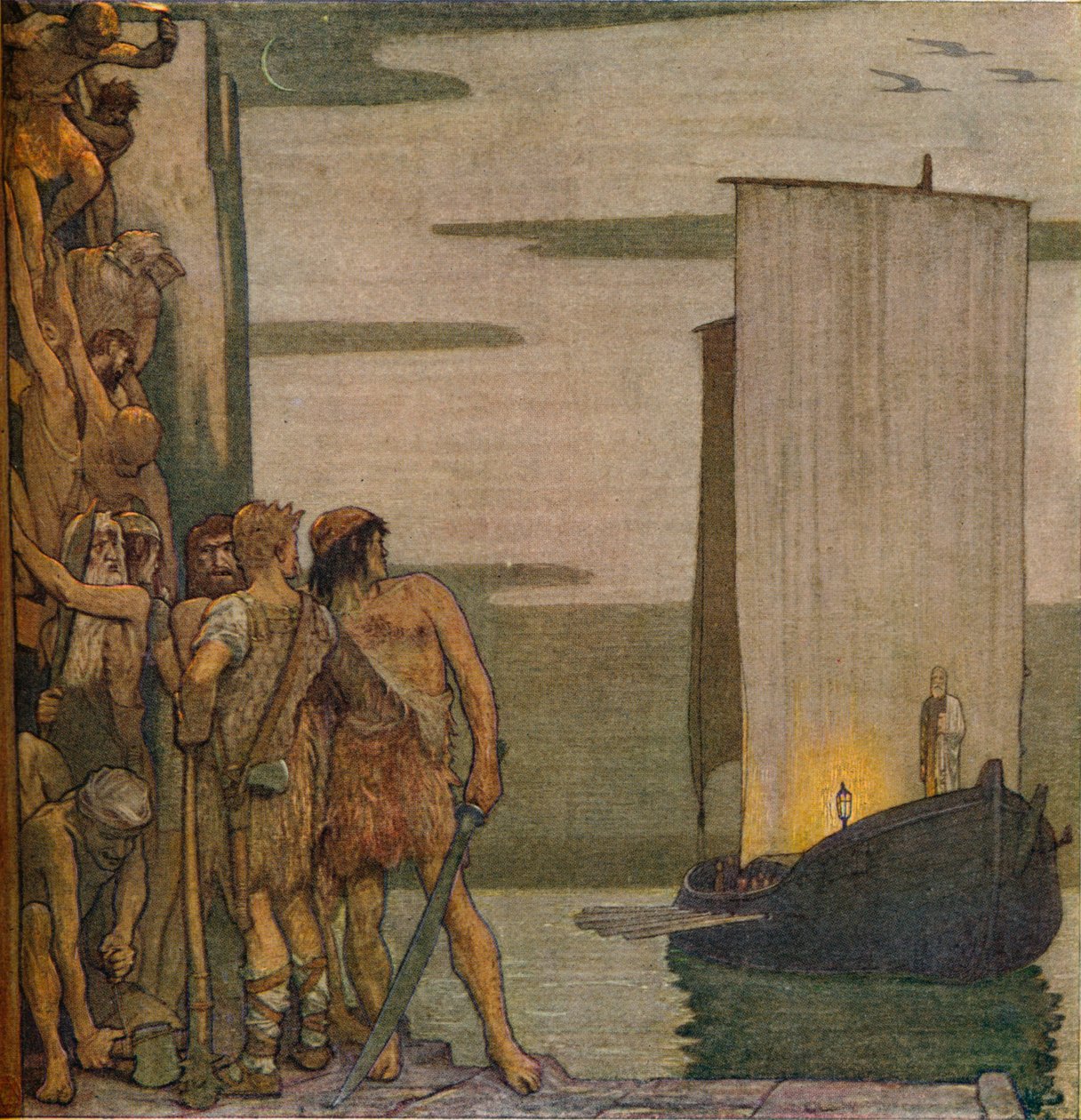 The Landing of Saint Patrick i Irland, c1912, 1914 av Edward Reginald Frampton