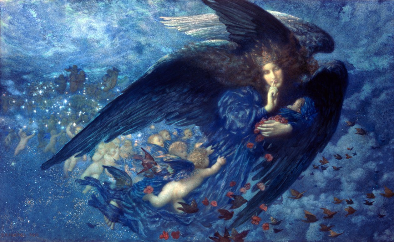Natt med hennes Train of Stars av Edward Robert Hughes