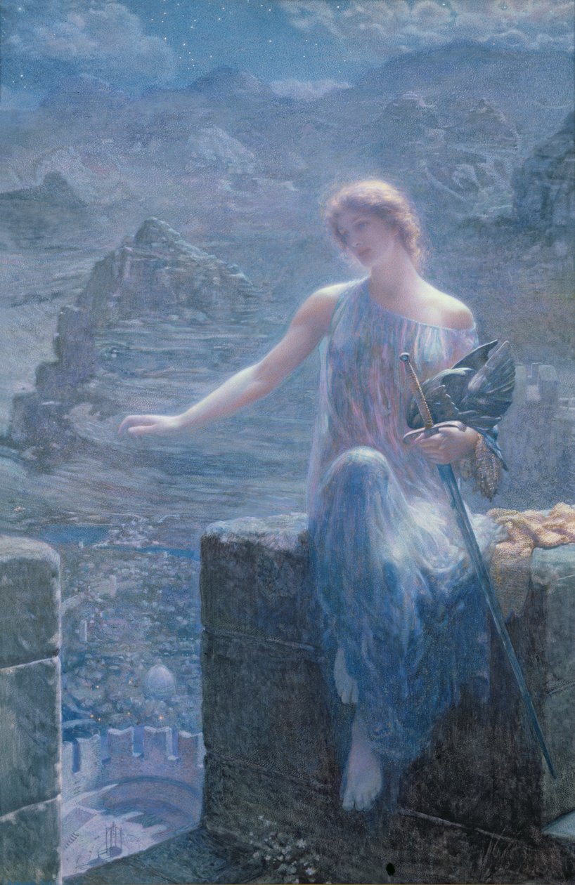 Valkyriens Vigil, 1906 (wc og gullmaling på papir) av Edward Robert Hughes