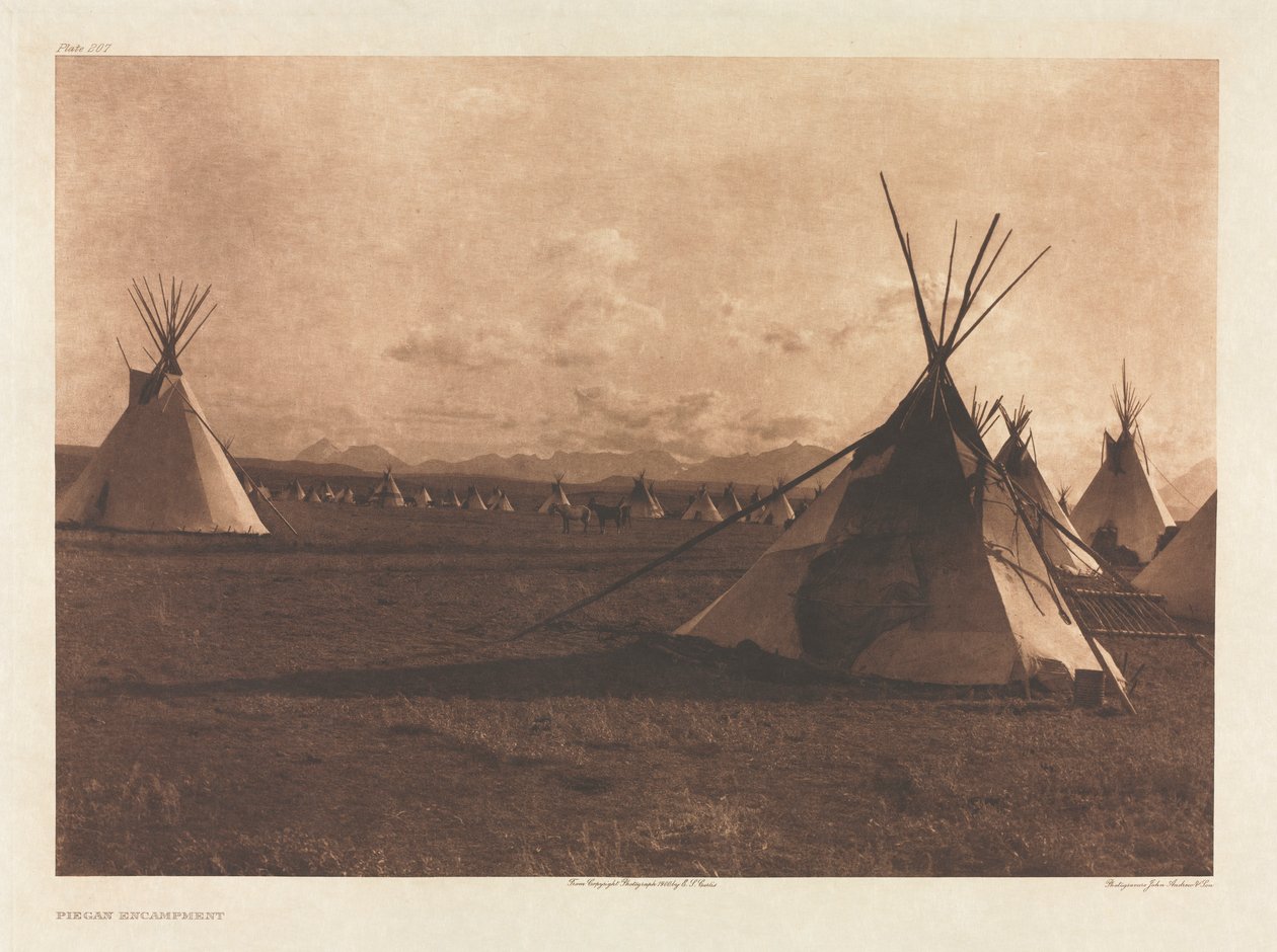 Portefølje VI, Plate 207: Piegan Encampment av Edward S. Curtis