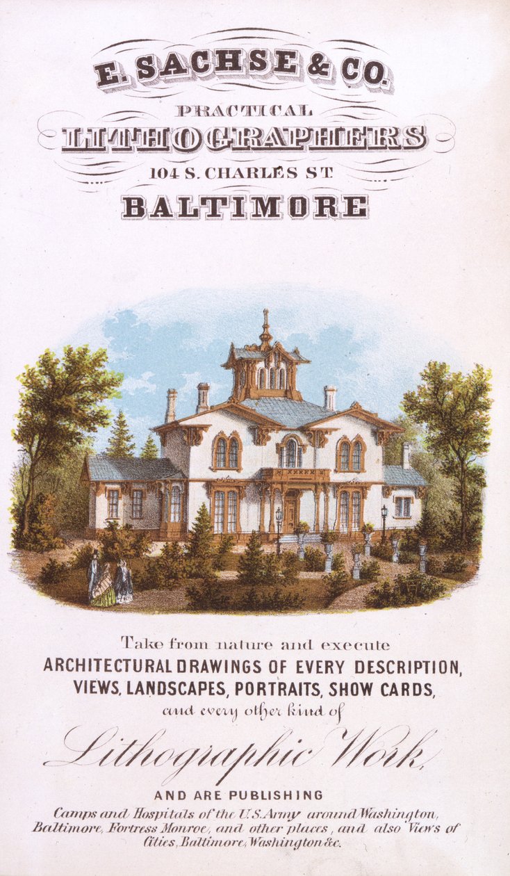 E. Sachse und Co., Practical Lithographers, 104 S. Charles St., Baltimore, (litografi [varekort]) av Edward Sachse