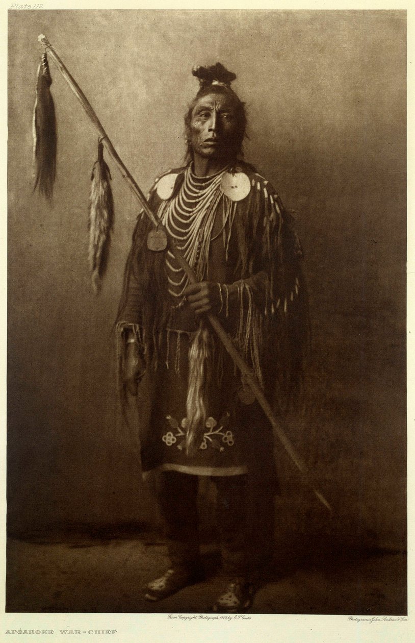 Amerikanske indianere: Portrett av en Apsaroke-kriger av Edward Sheriff Curtis