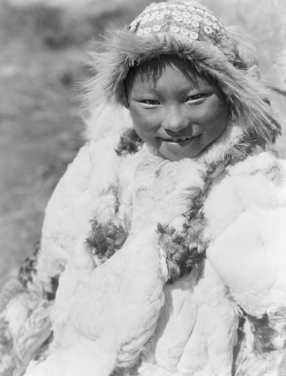 Eskimo-barn identifisert som Uyowutcha, sannsynligvis fra Nunivak Island, Alaska, ca. 1929 (s/hvitt-bilde) av Edward Sheriff Curtis
