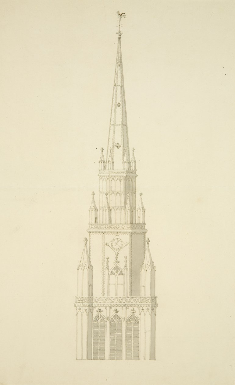 Projisert Tower of St Mary Redcliffe (blyant og akvarell på papir) av Edward Shiercliffe