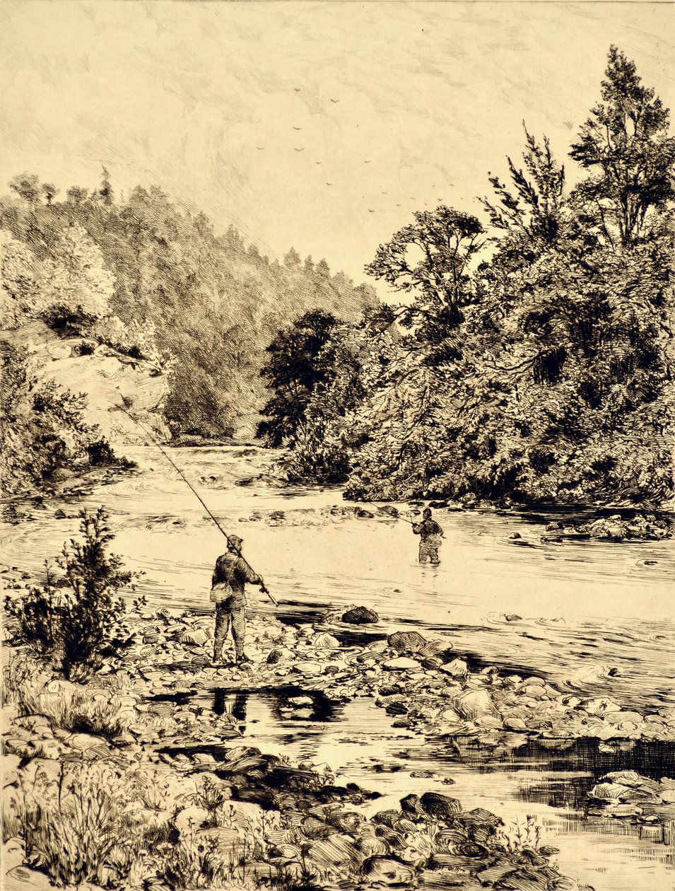The Tees: The Tees at Ovington, ca. 1880 (etsing) av Edward Slocombe