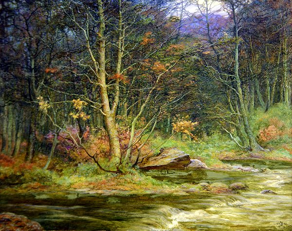 A Woodland Rivulet (olje på lerret) av Edward Steel Harper