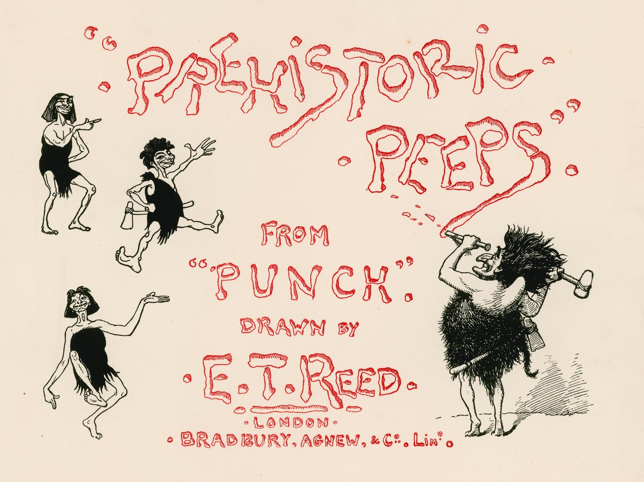 Forhistoriske Peeps – Tittelside (fargelitografi) av Edward Tennyson Reed