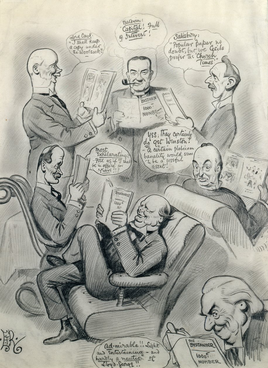 The Bystander 1000th Number, med Lord Cave (1856-1928) Stanley Baldwin (1867-1947) Lord Salisbury (1861-1947) Herbert Asquith (1852-1928) og Winston Churchill (1874-1965) av Edward Tennyson Reed