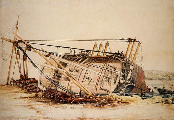 A Beached Brig (akvarell på papir) av Edward William Cooke