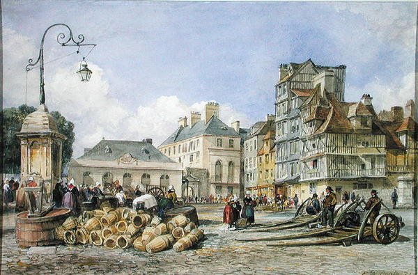 Et markedstorg på kontinentet (akvarell på papir) av Edward William Cooke