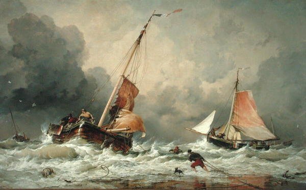Dutch Pincks ankommer og forbereder seg på å sette til sjøs når tidevannet kommer tilbake av Edward William Cooke