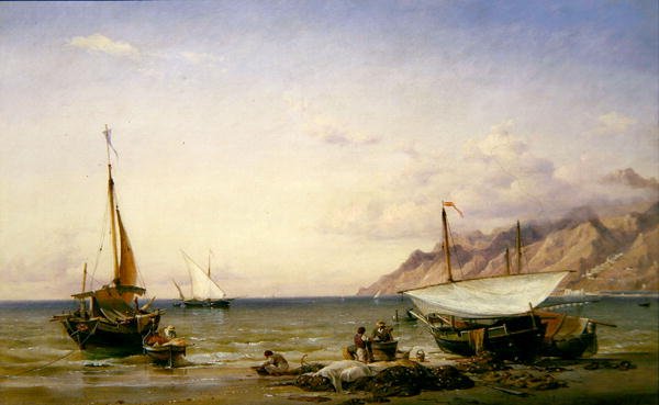 Fiskere som vedlikeholder garnene sine av Edward William Cooke