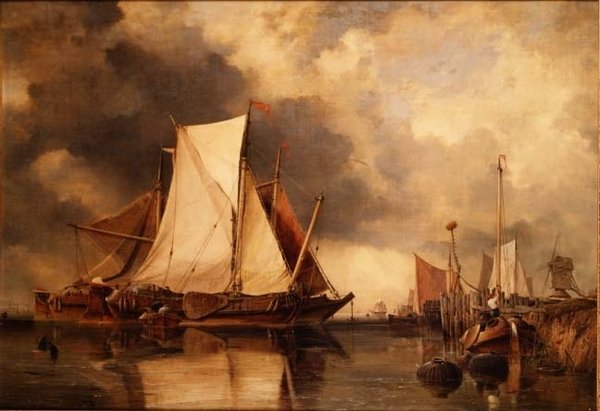 Fiskebåter på grunn på Schelde av Edward William Cooke