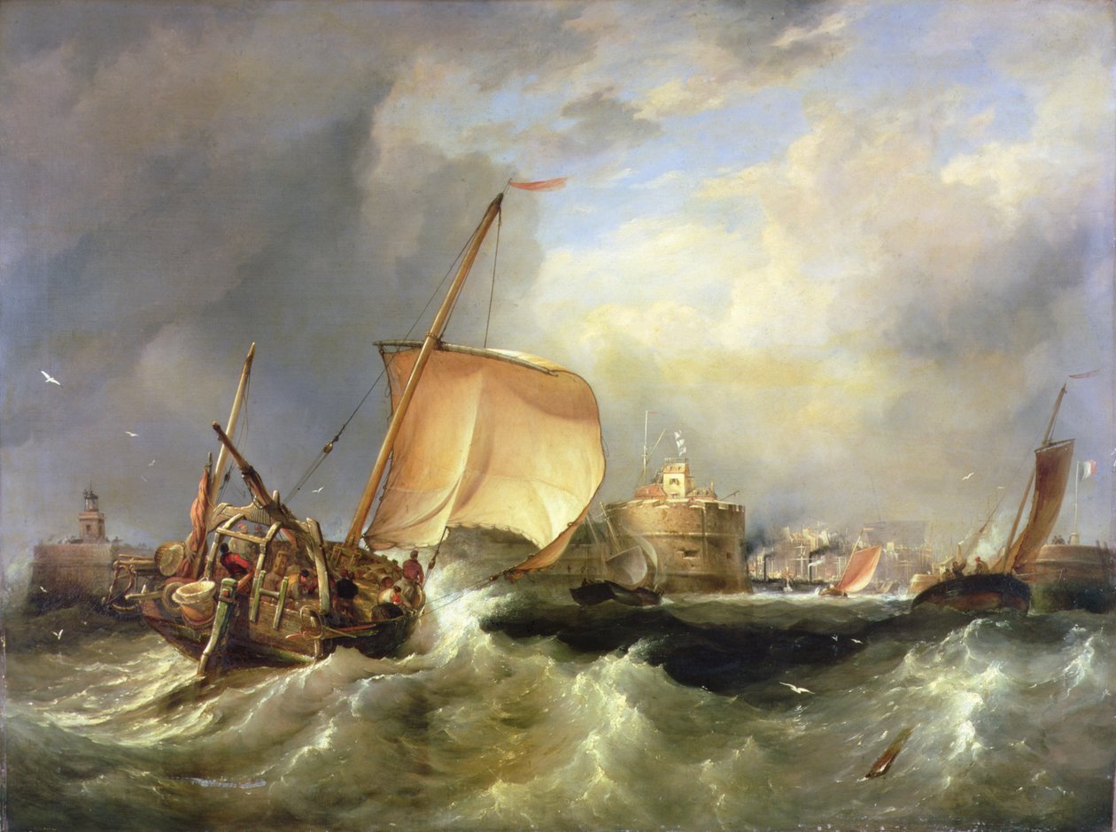 Fransk sildebåt kjører inn i havnen utenfor Havre de Grace av Edward William Cooke