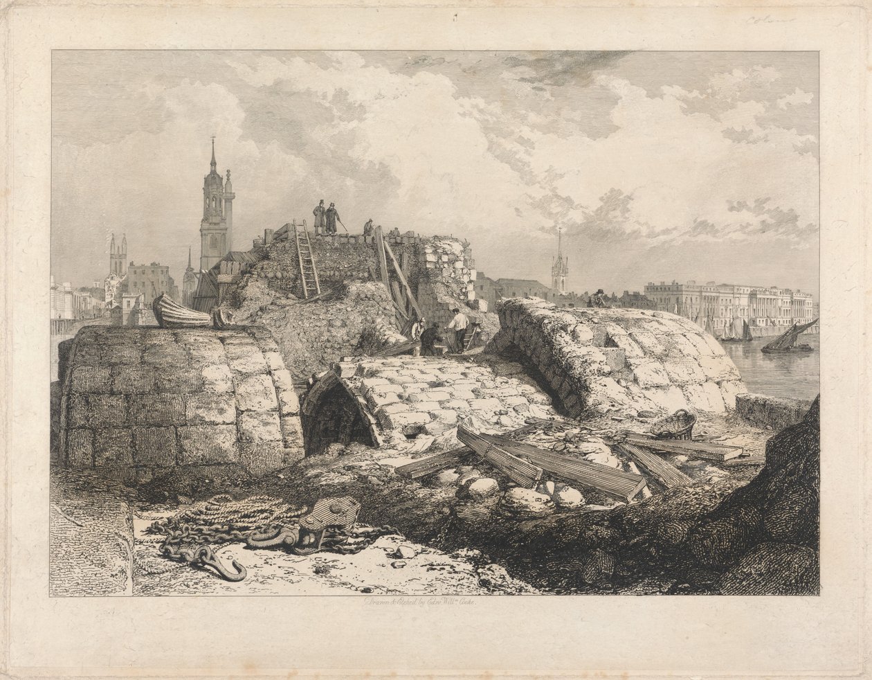 London Bridge - riving av Edward William Cooke