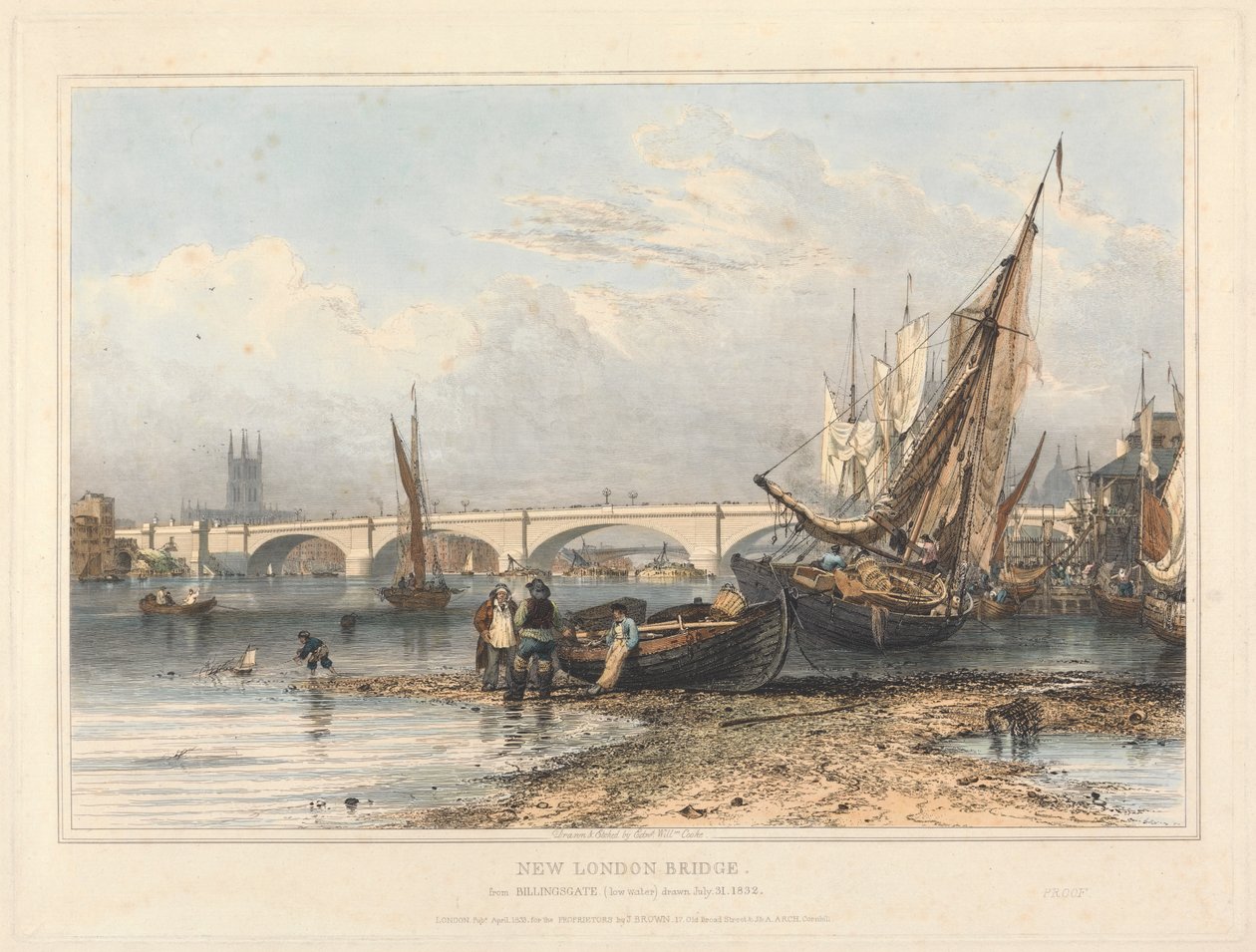 New London Bridge fra Billingsgate (lavt vann) av Edward William Cooke