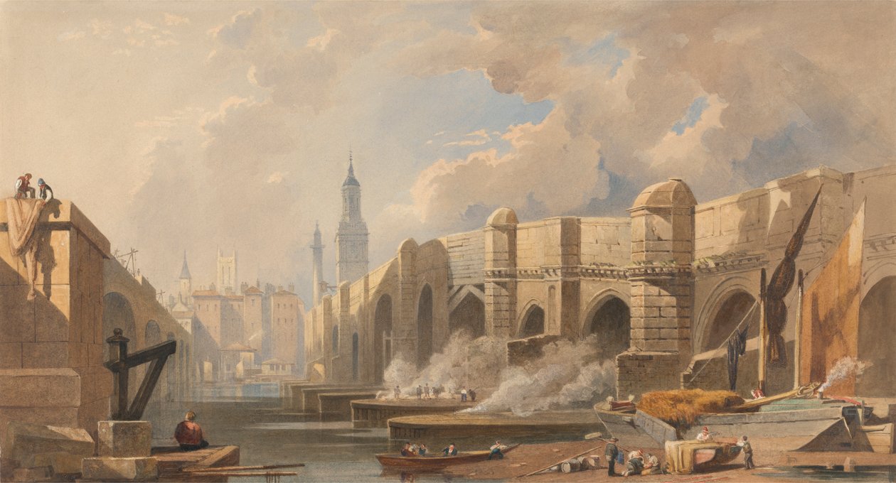 Gamle og nye London Bridge av Edward William Cooke