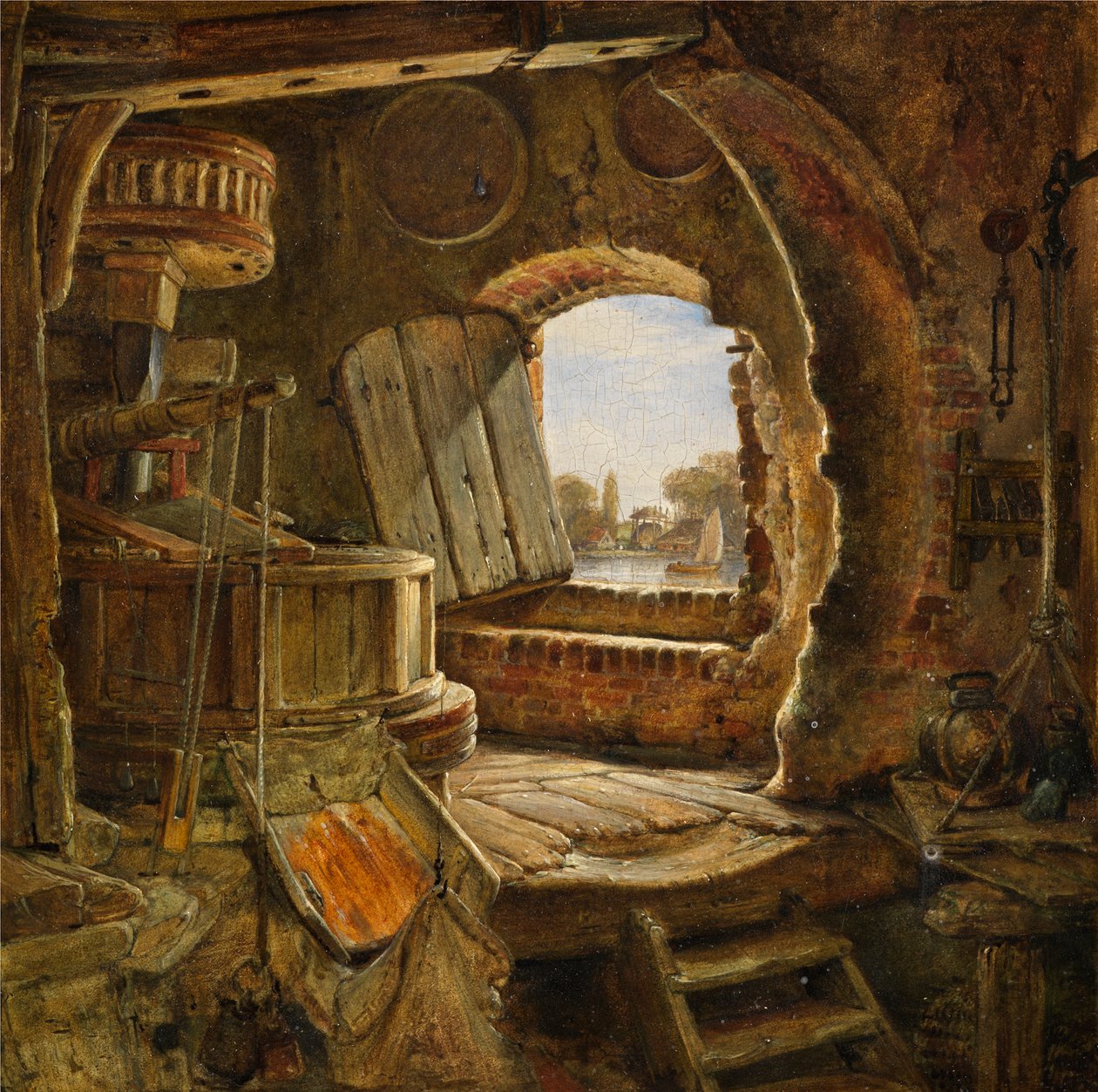 Rembrandts fars mølle, 1843 av Edward William Cooke