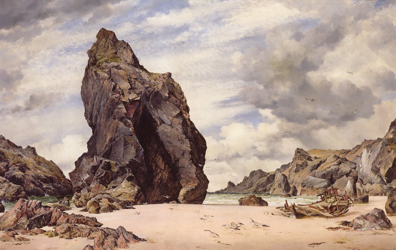 Steeple Rock, Kynance Cove, Lizard, Cornwall, Low Water, 1873 av Edward William Cooke