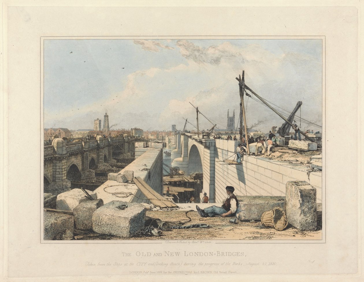 Den gamle og den nye London Bridge av Edward William Cooke