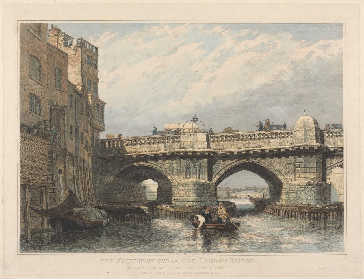 Southwark-enden av den gamle London Bridge av Edward William Cooke
