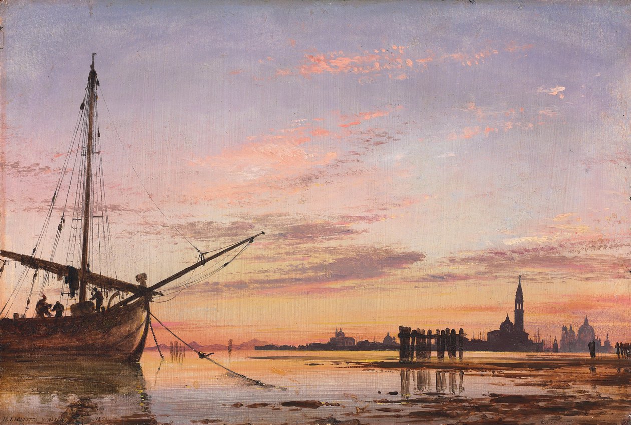 Utsikt over lagunen, Venezia, solnedgang, 1850 av Edward William Cooke
